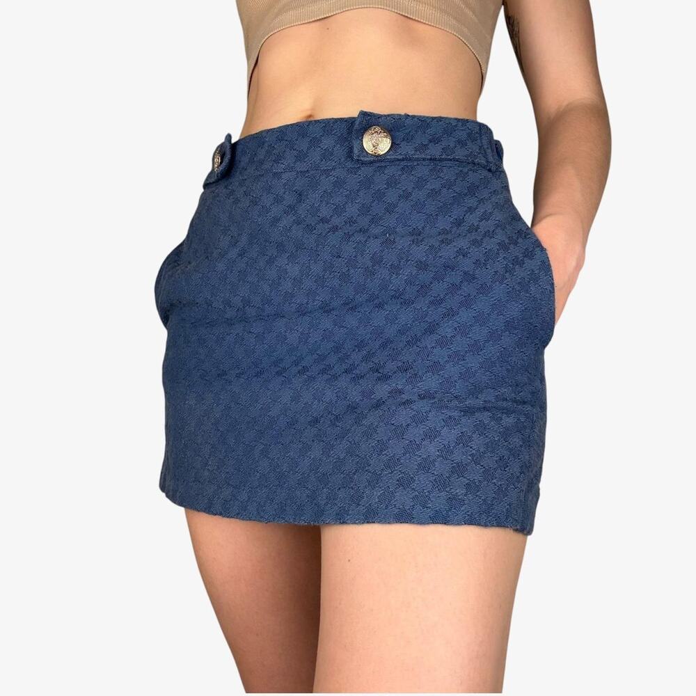 Blue mini skort skirt buttons
